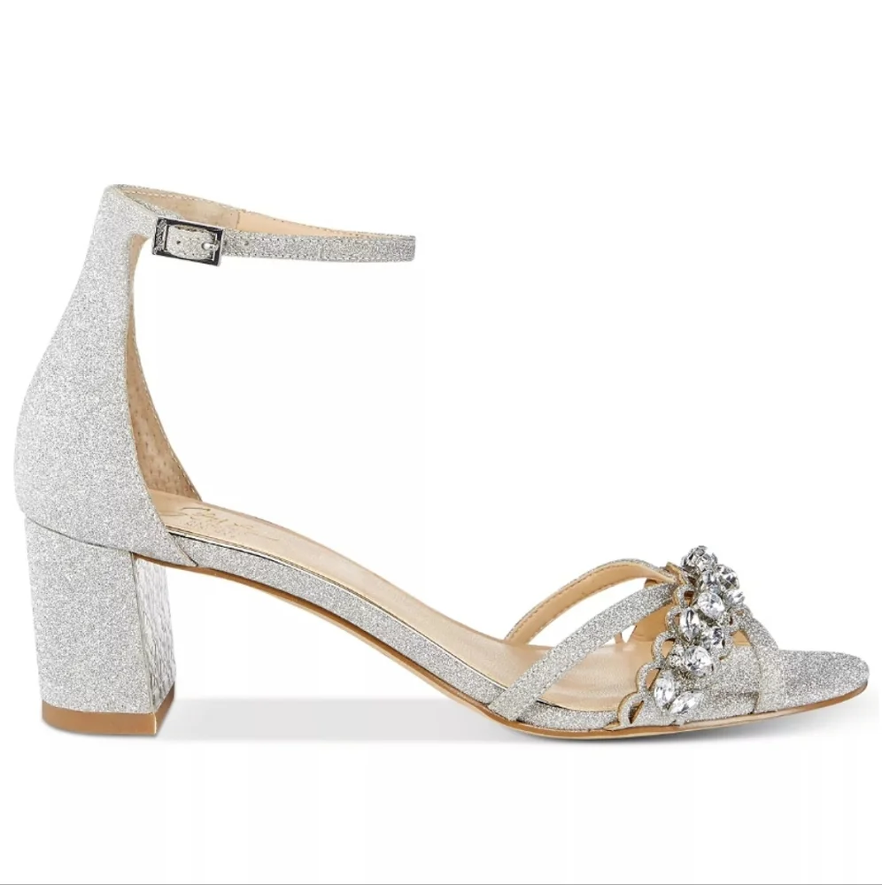 Jewel Badgley Mischka Giona Evening Sandals Silver Glitter 10 - Picture 2 of 8
